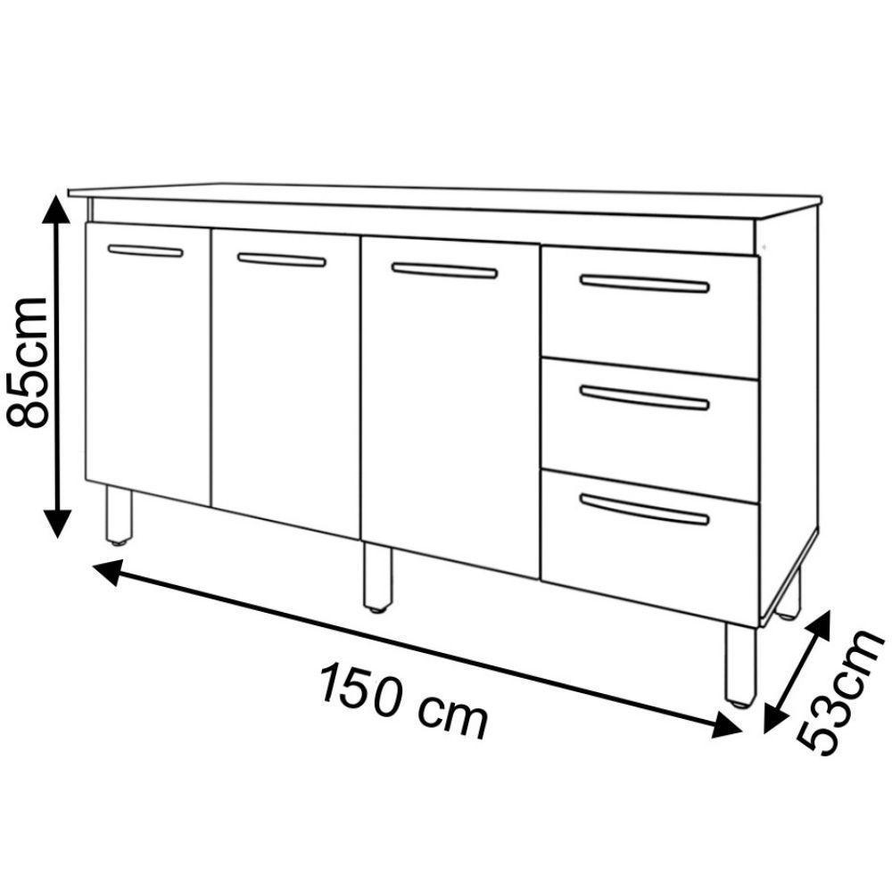 Balcão Com Tampo Diana 150 Cm Branco Preto Moblis - 5