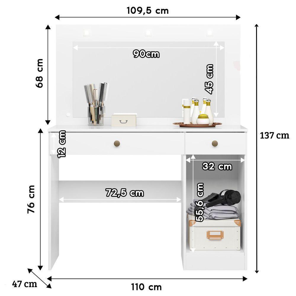 Penteadeira Camarim Bella Com Espelho E Led Branco Moval - 6