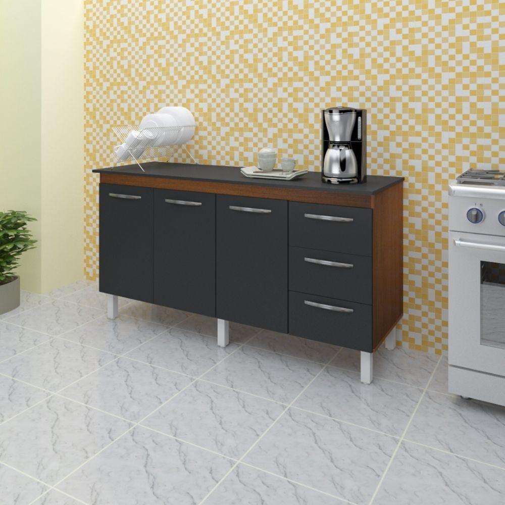 Balcão Com Tampo Emily 160 Cm Savana Preto Moblis - 2