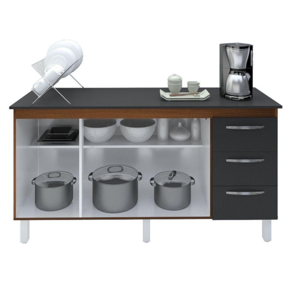 Balcão Com Tampo Emily 160 Cm Savana Preto Moblis - 3