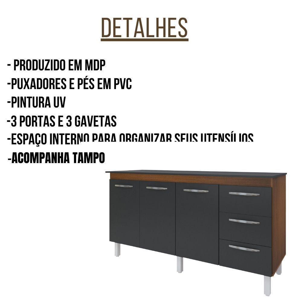 Balcão Com Tampo Emily 160 Cm Savana Preto Moblis - 4