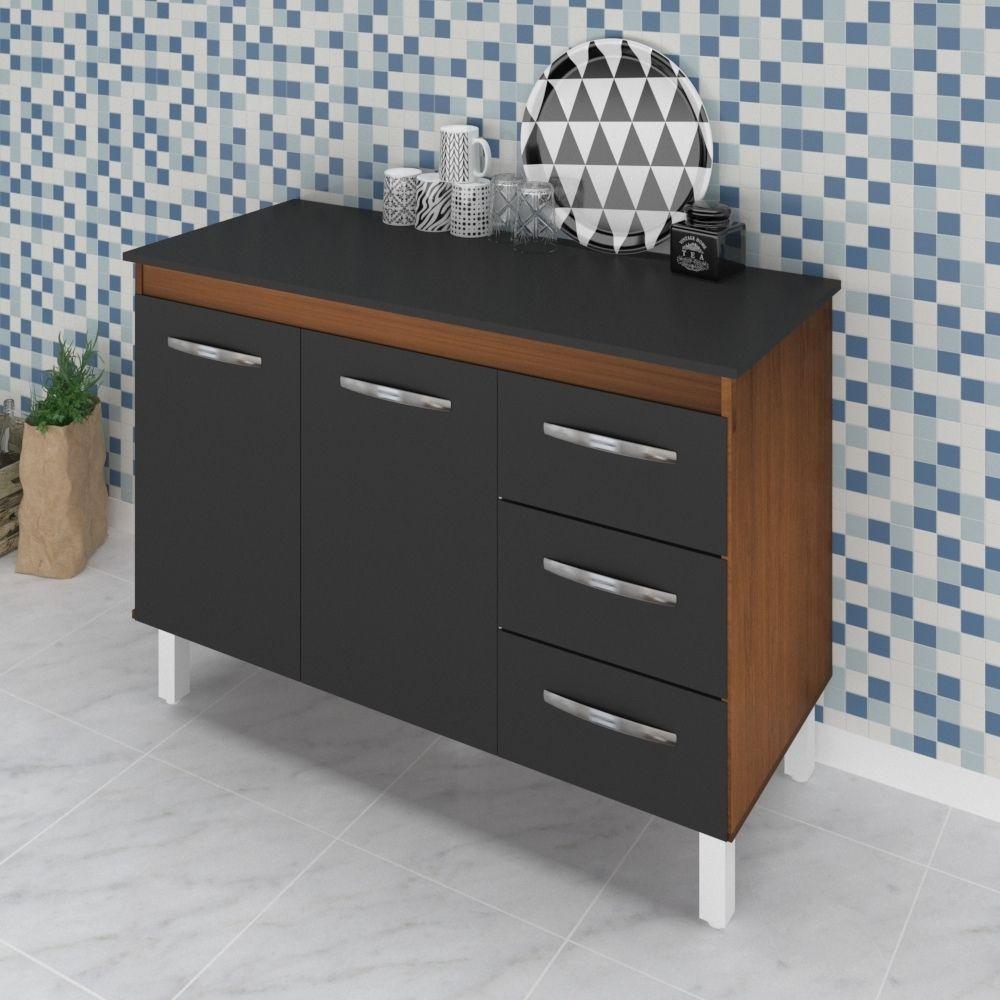 Balcão Com Tampo Bianca 120 Cm Savana Preto Moblis - 2