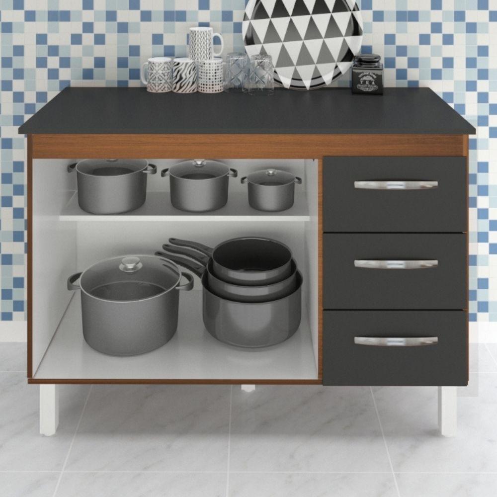 Balcão Com Tampo Bianca 120 Cm Savana Preto Moblis - 3