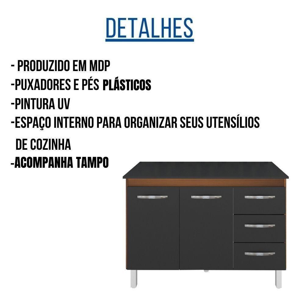 Balcão Com Tampo Bianca 120 Cm Savana Preto Moblis - 4