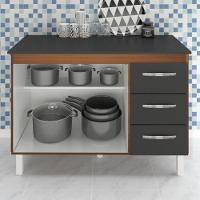 Balcão Com Tampo Bianca 120 Cm Savana Preto Moblis - 3