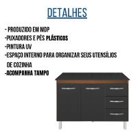 Balcão Com Tampo Bianca 120 Cm Savana Preto Moblis