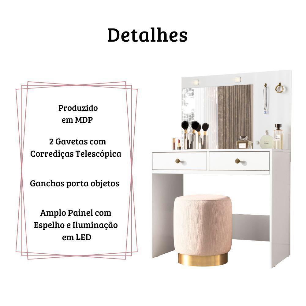 Penteadeira Camarim Ideal Com Espelho E Led Branco Moval - 5