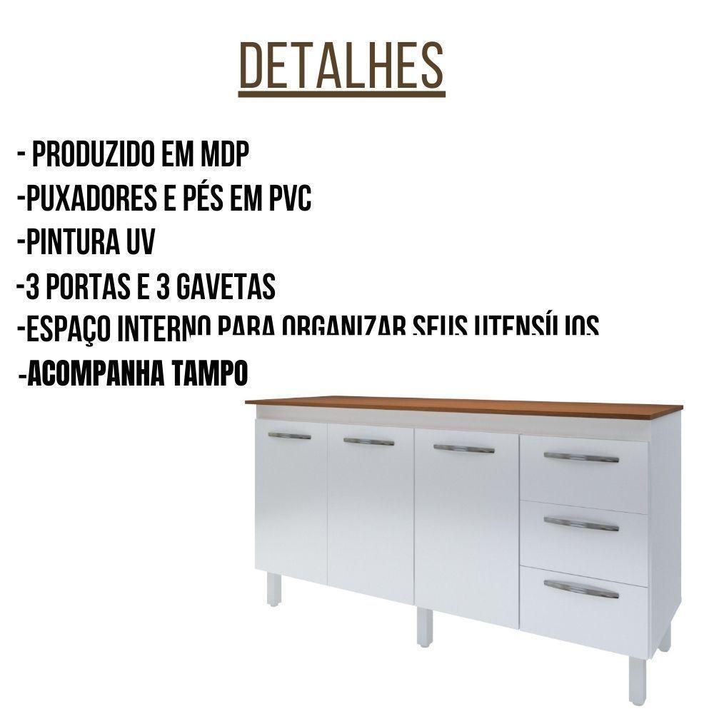 Balcão Com Tampo Diana 150 Cm Branco Savana Moblis - 4