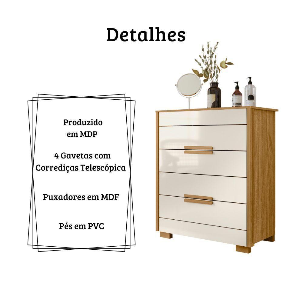 Cômoda Dhara 4 Gavetas Freijó Off White Moval - 5