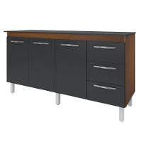 Balcão Com Tampo Diana 150 Cm Savana Preto Moblis - 1