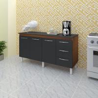 Balcão Com Tampo Diana 150 Cm Savana Preto Moblis - 2