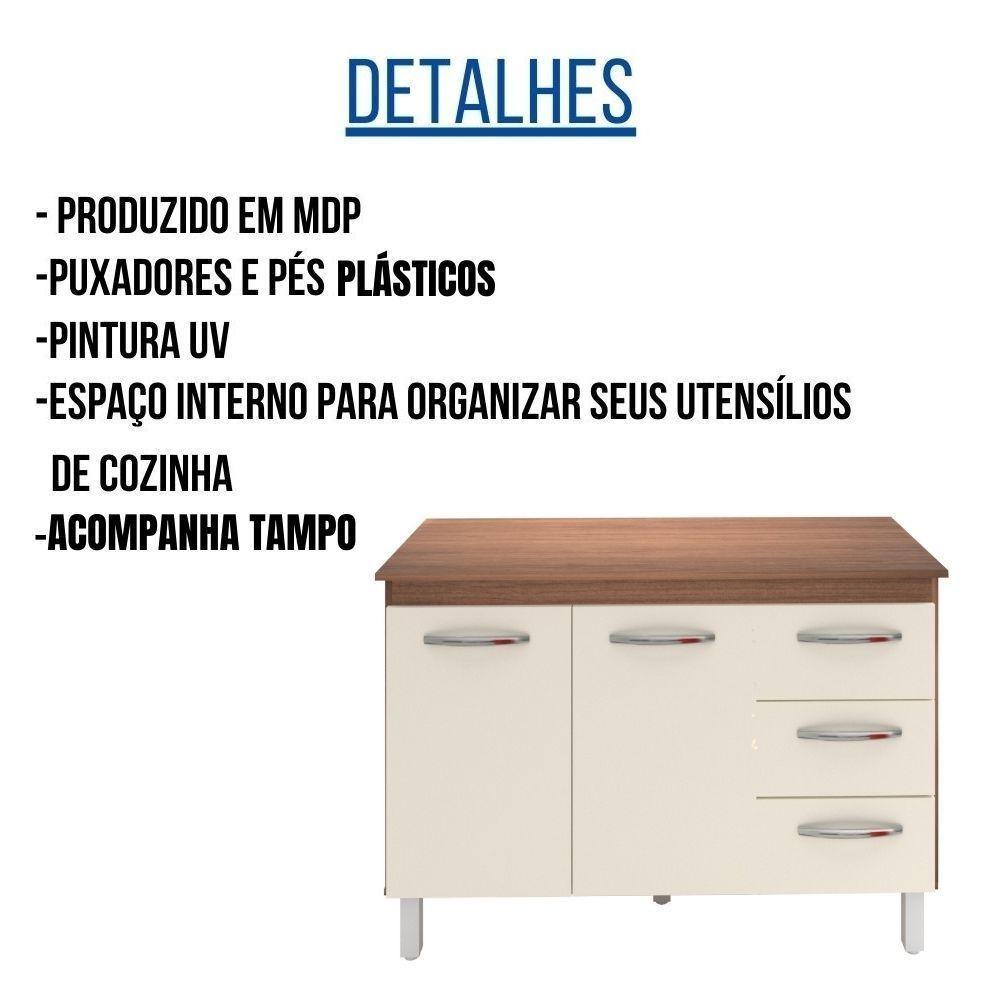 Balcão Com Tampo Bianca 120 Cm Savana Off White Moblis - 4