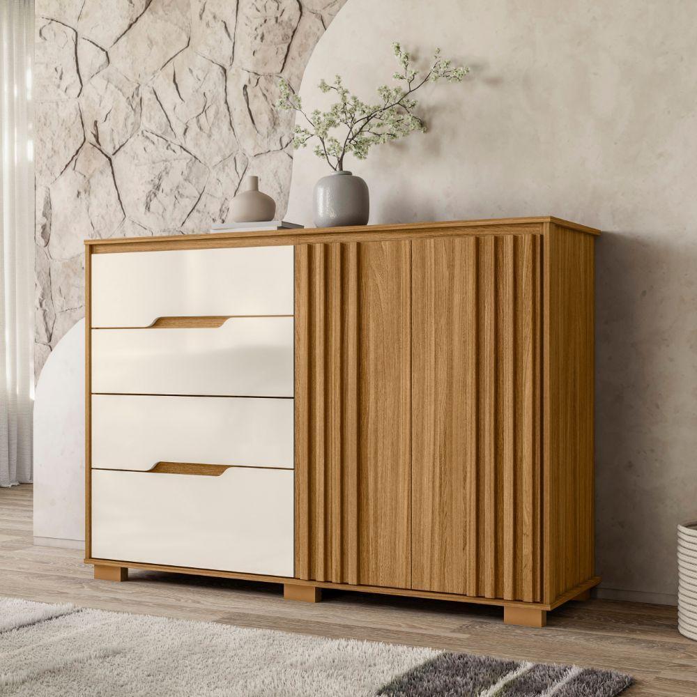 Cômoda Texas 2 Portas E 4 Gavetas Freijó Off White Moval - 2