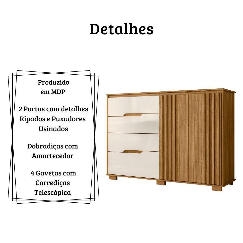 Cômoda Texas 2 Portas E 4 Gavetas Freijó Off White Moval - 5