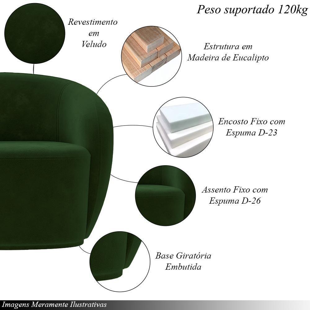 Kit 2 Poltronas Decorativas Sala De Estar íbis Encosto Fixo Veludo Verde G33 - Gran Belo - 8