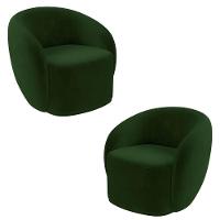 Kit 2 Poltronas Decorativas Sala De Estar íbis Encosto Fixo Veludo Verde G33 - Gran Belo - 1