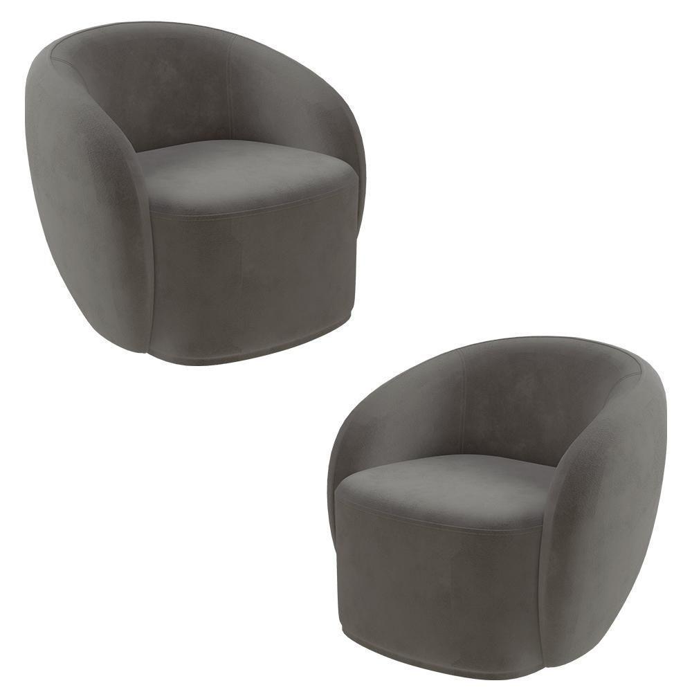 Kit 2 Poltronas Decorativas Sala De Estar íbis Encosto Fixo Veludo Grafite G33 - Gran Belo - 1