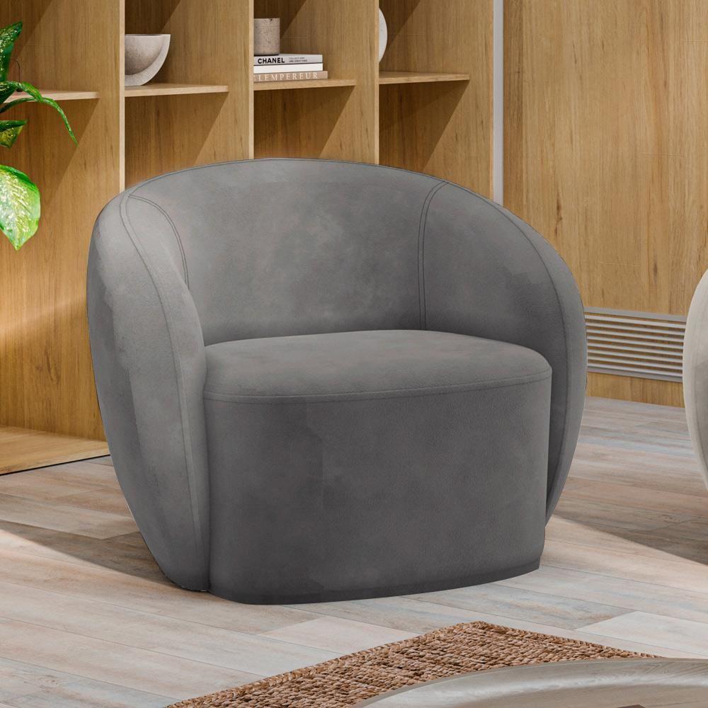 Kit 2 Poltronas Decorativas Sala De Estar íbis Encosto Fixo Veludo Grafite G33 - Gran Belo - 7