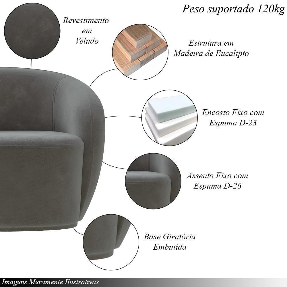 Kit 2 Poltronas Decorativas Sala De Estar íbis Encosto Fixo Veludo Grafite G33 - Gran Belo - 8