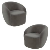 Kit 2 Poltronas Decorativas Sala De Estar íbis Encosto Fixo Veludo Grafite G33 - Gran Belo - 1