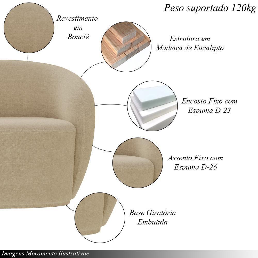 Kit 2 Poltronas Decorativas Sala De Estar íbis Encosto Fixo Bouclê Bege G33 - Gran Belo - 8
