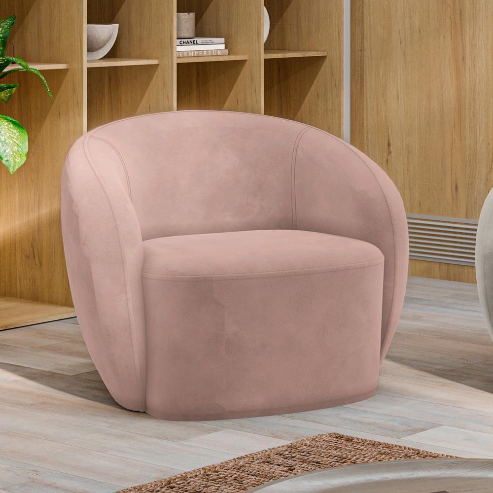 Kit 2 Poltronas Decorativas Sala De Estar íbis Encosto Fixo Veludo Rosê G33 - Gran Belo - 3