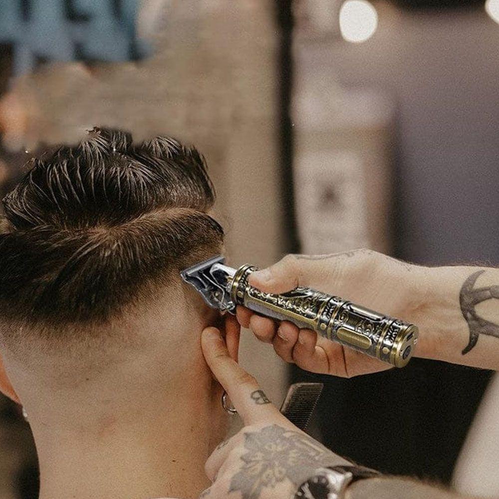 Maquina Profissional Barbeador Corta Cabelo Carregamento Usb Dourado - 5