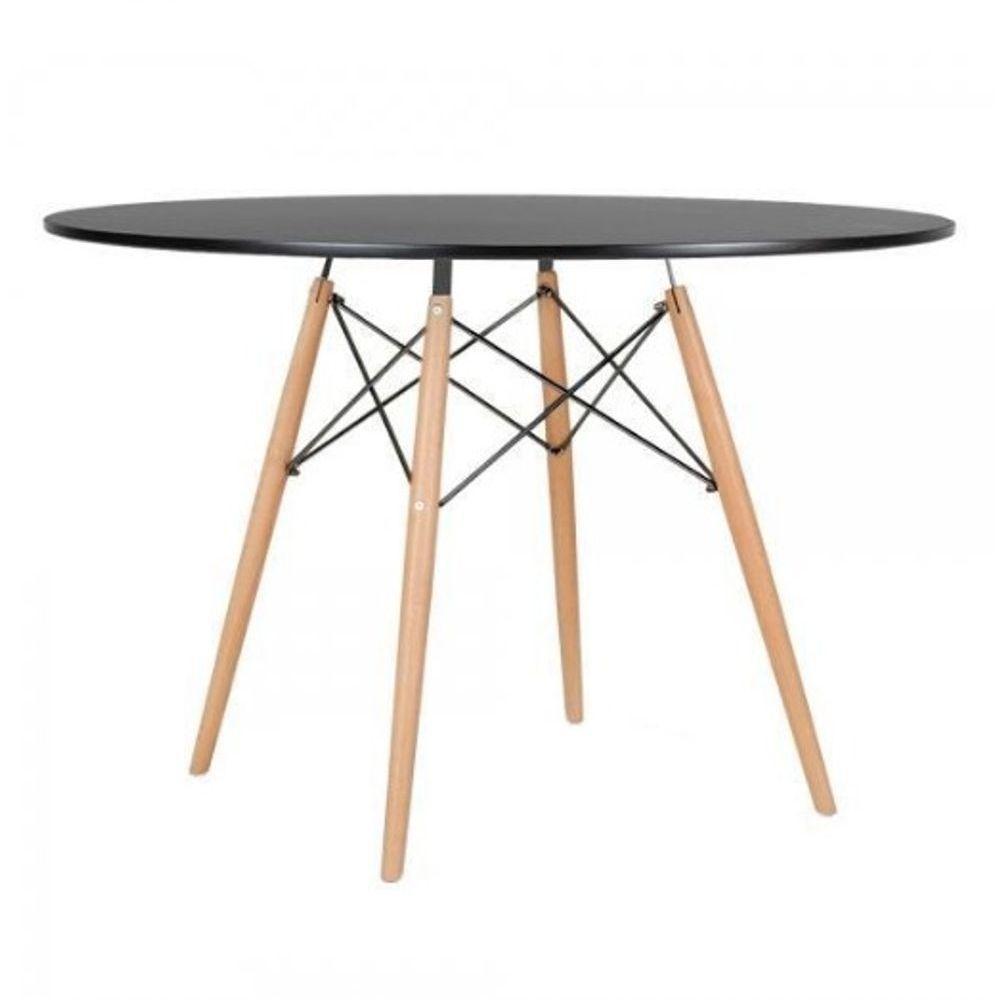 Conjunto De Mesa 4 Cadeiras Pretas Eames Dkr 110cm Base Madeira Tampo Preto - 3