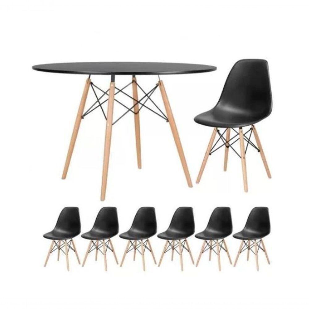 Conjunto De Mesa Redonda Eames 100cm Preto + 6 Cadeiras Eiffel Dsw Preto - 4
