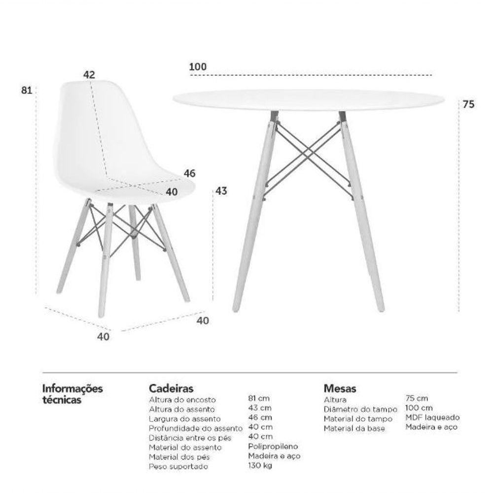 Conjunto De Mesa Redonda Eames 100cm Preto + 6 Cadeiras Eiffel Dsw Preto - 6