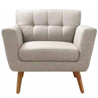 Poltrona Decorativa Bruna Sala Ou Recepção C- Pés Madeira Linho Bege - 1