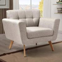 Poltrona Decorativa Bruna Sala Ou Recepção C- Pés Madeira Linho Bege - 3