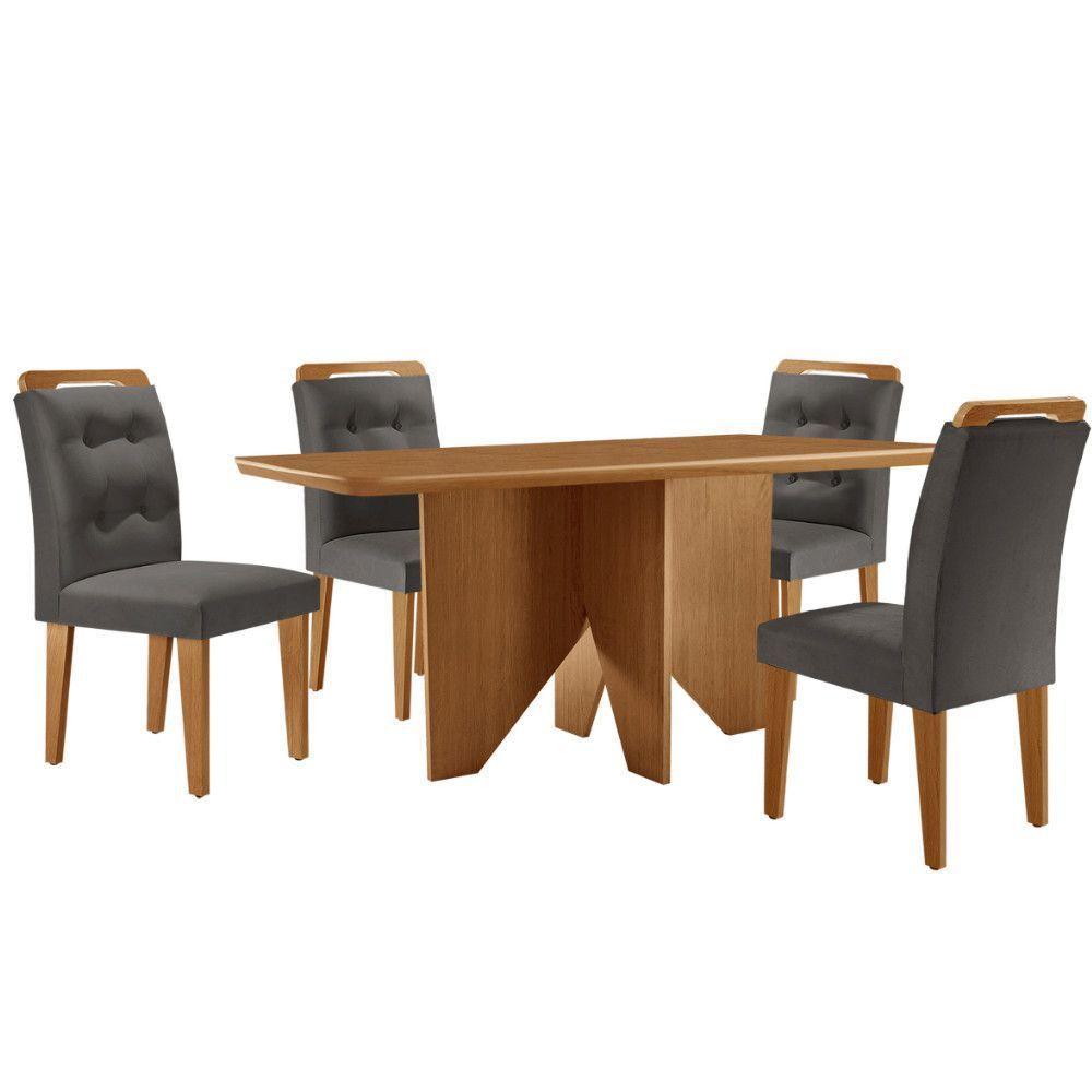 Mesa Evora 120 MDF Com 4 Cadeiras Carol Veludo Grafite Naturalle - 2