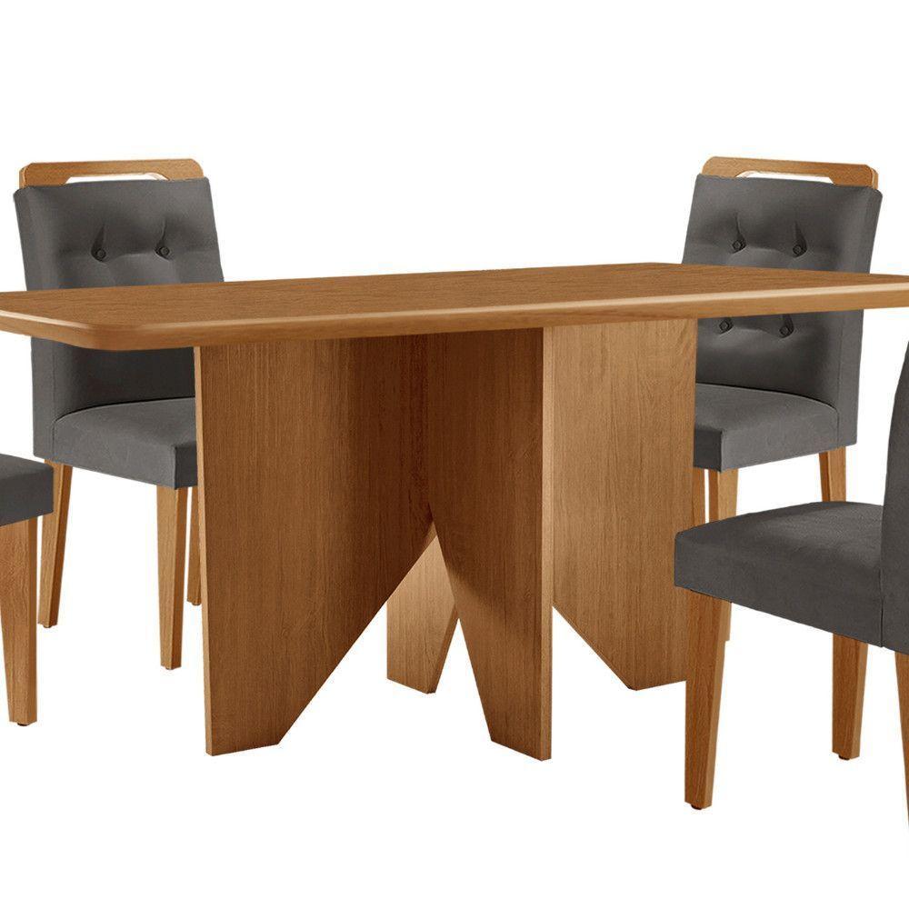 Mesa Evora 120 MDF Com 4 Cadeiras Carol Veludo Grafite Naturalle - 3
