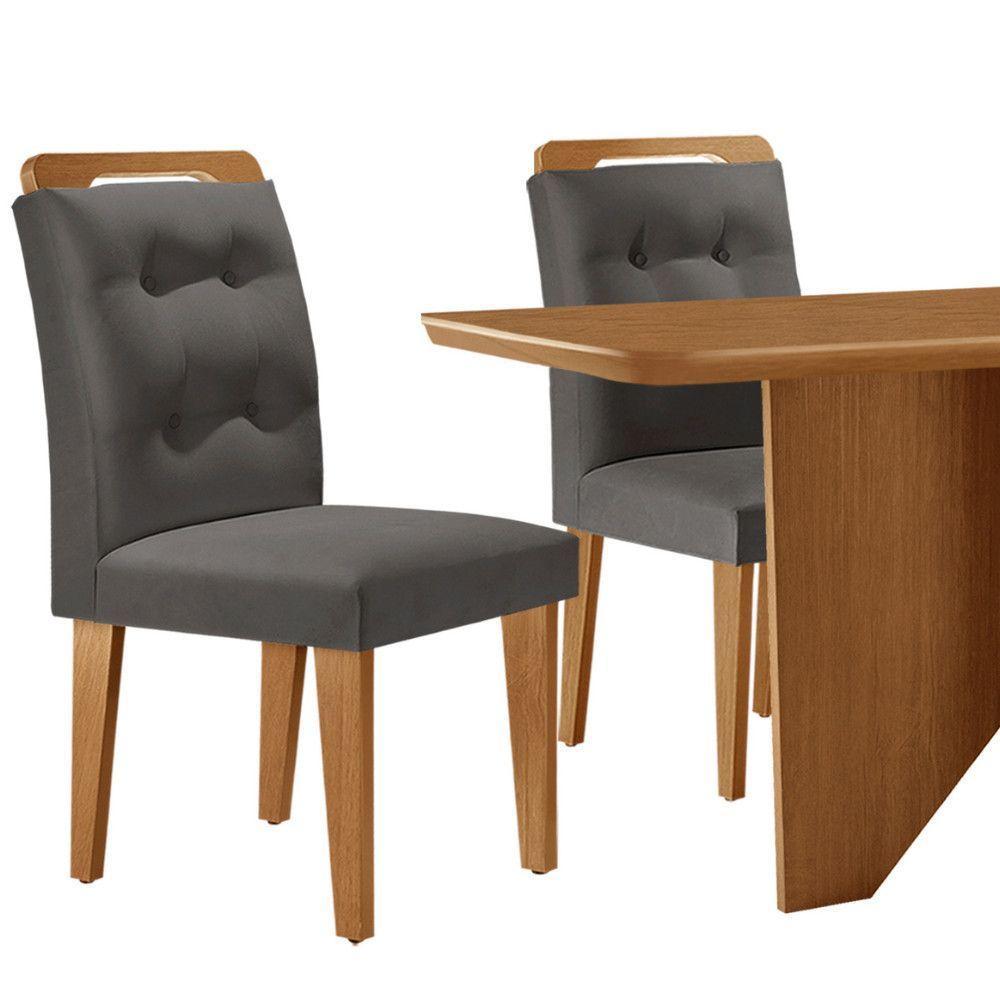 Mesa Evora 120 MDF Com 4 Cadeiras Carol Veludo Grafite Naturalle - 4