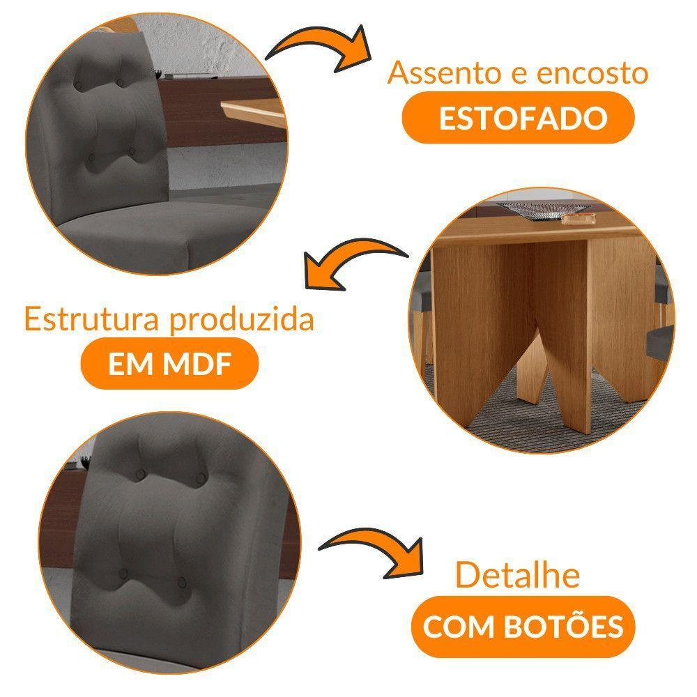 Mesa Evora 120 MDF Com 4 Cadeiras Carol Veludo Grafite Naturalle - 5