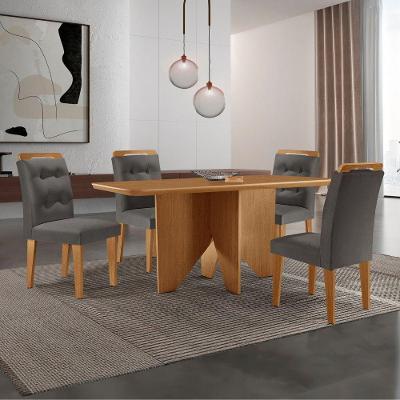 Mesa Evora 120 MDF Com 4 Cadeiras Carol Veludo Grafite Naturalle