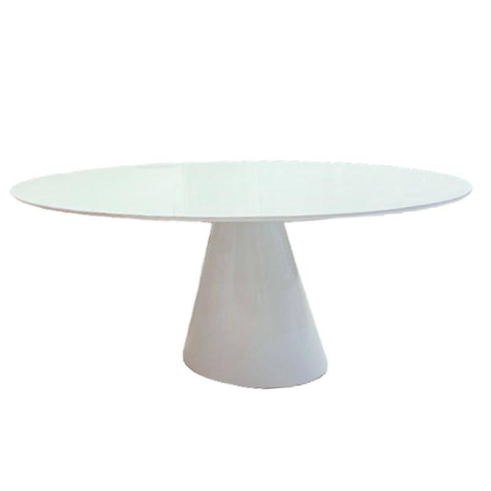 Mesa De Jantar Cone Oval 140x90 Cm Tampo Laca + Vidro Branca Base Branca Cor Branco - 1