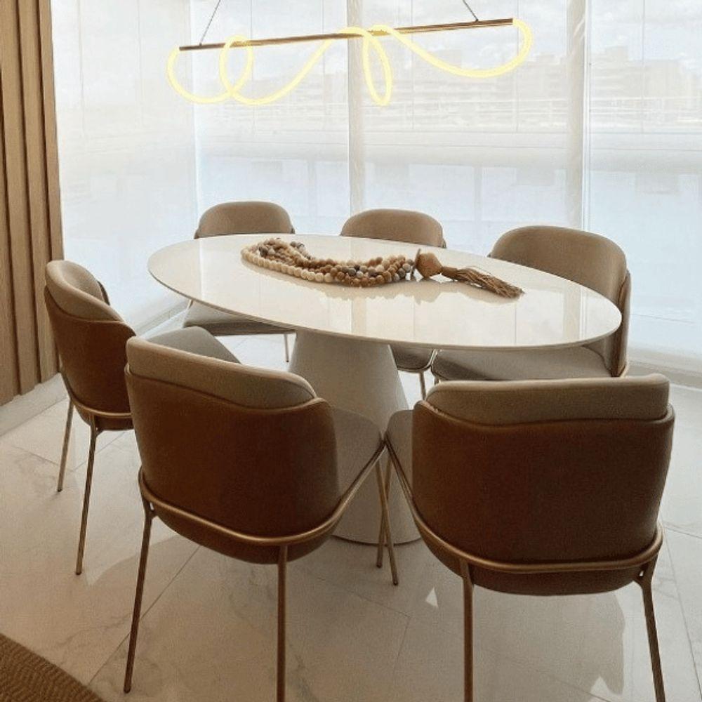 Mesa De Jantar Cone Oval 140x90 Cm Tampo Laca + Vidro Branca Base Branca Cor Branco - 2