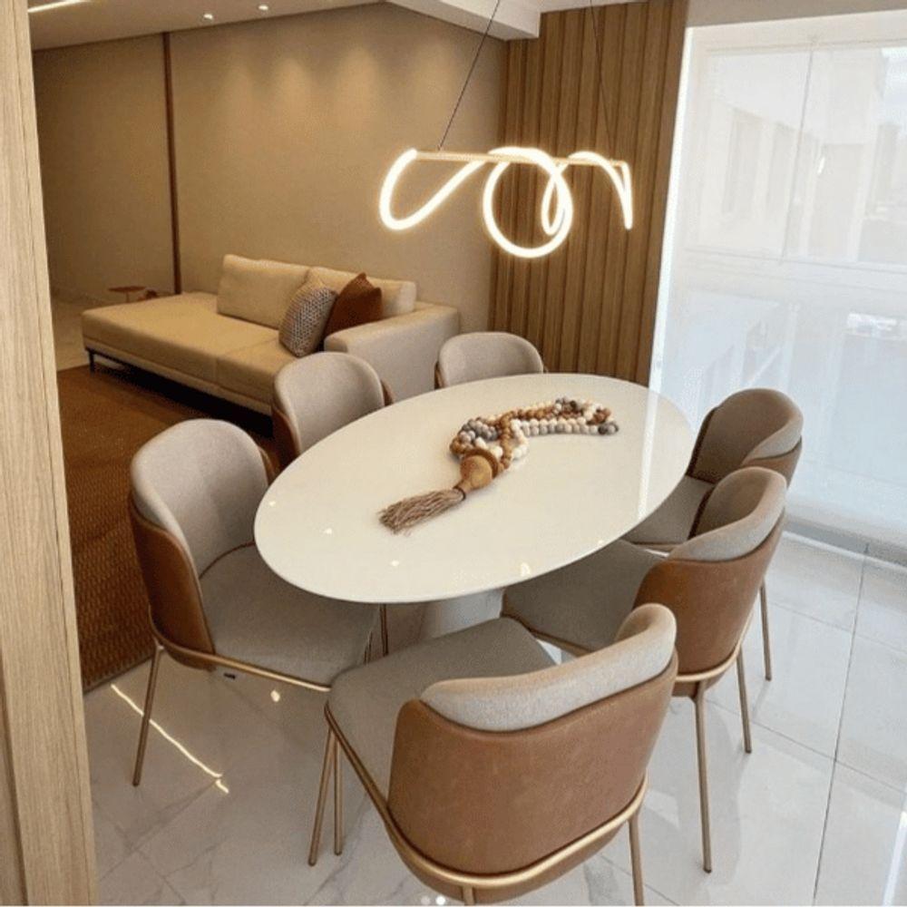 Mesa De Jantar Cone Oval 140x90 Cm Tampo Laca + Vidro Branca Base Branca Cor Branco - 4