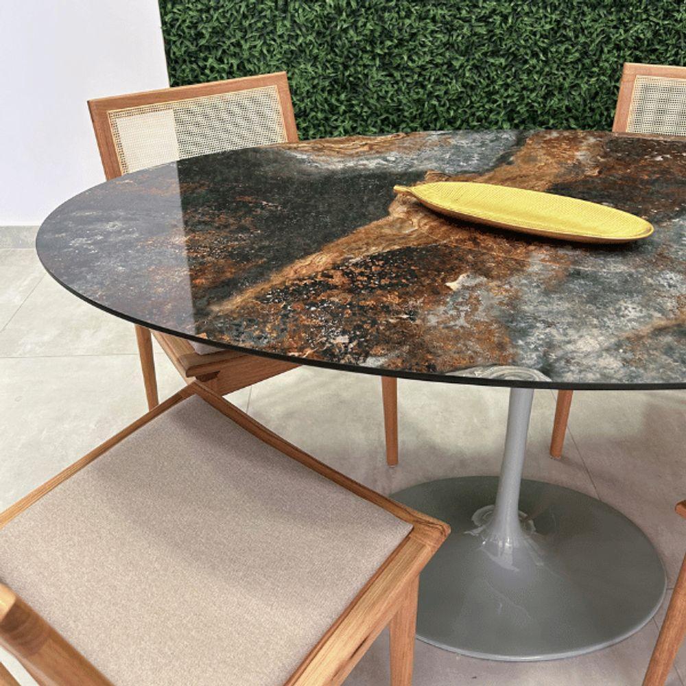 Mesa De Jantar Saarinen Oval 140x90 Cm Tampo Calacata Verde Ocean Base Verde Cor Branco - 4