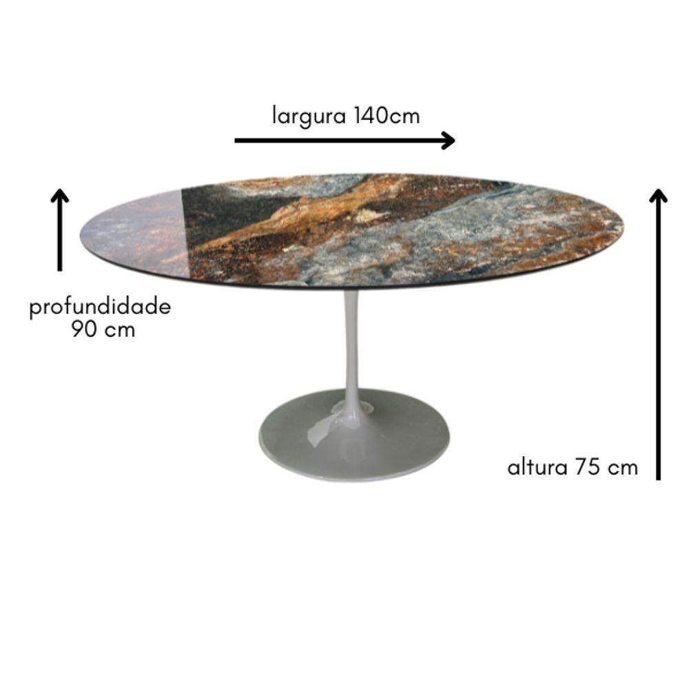 Mesa De Jantar Saarinen Oval 140x90 Cm Tampo Calacata Verde Ocean Base Verde Cor Branco - 5