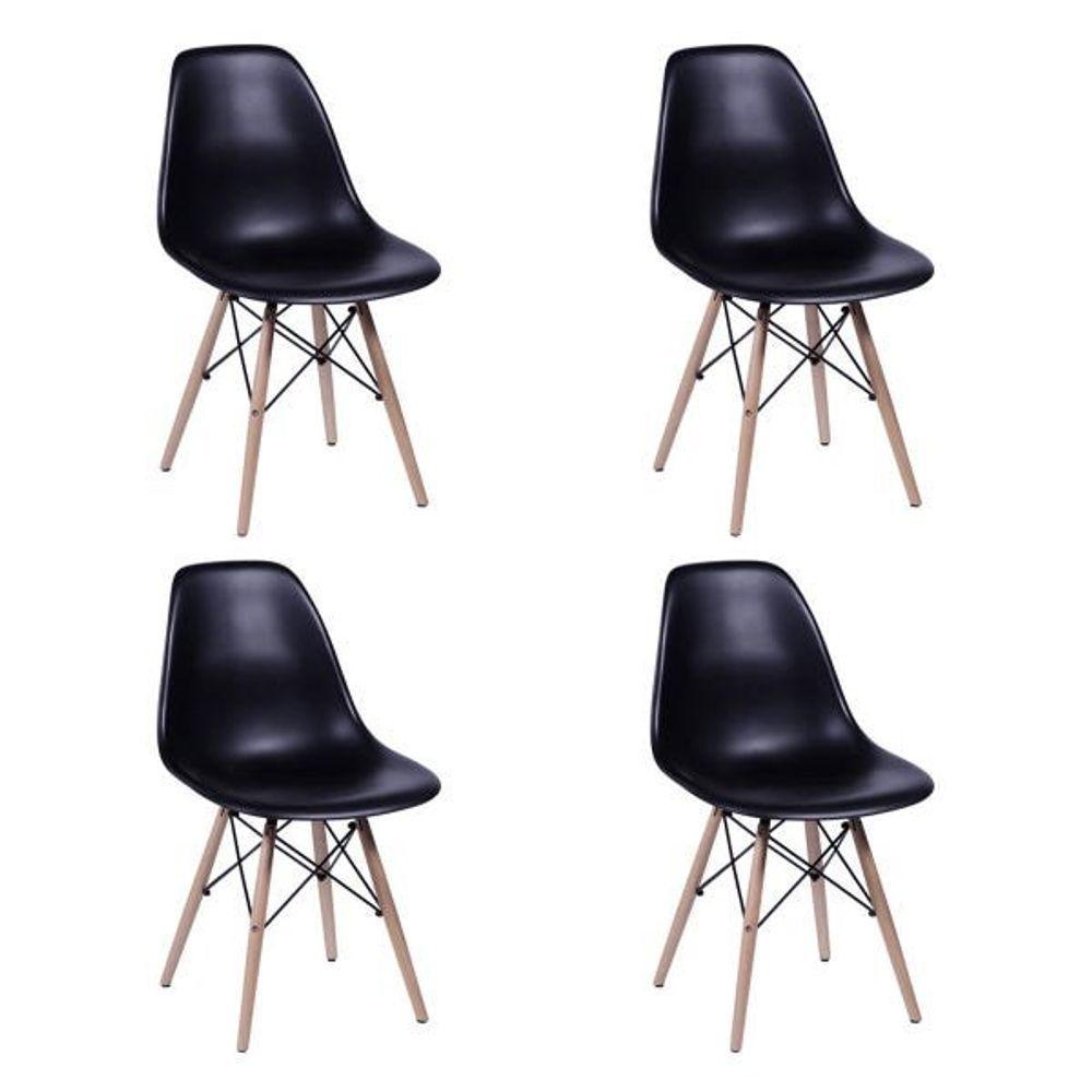 Conjunto De Mesa De Jantar Eames Eiffel Quadrada 90cm Tampo De Madeira Preto Com 4 Cadeiras Pretas - 2