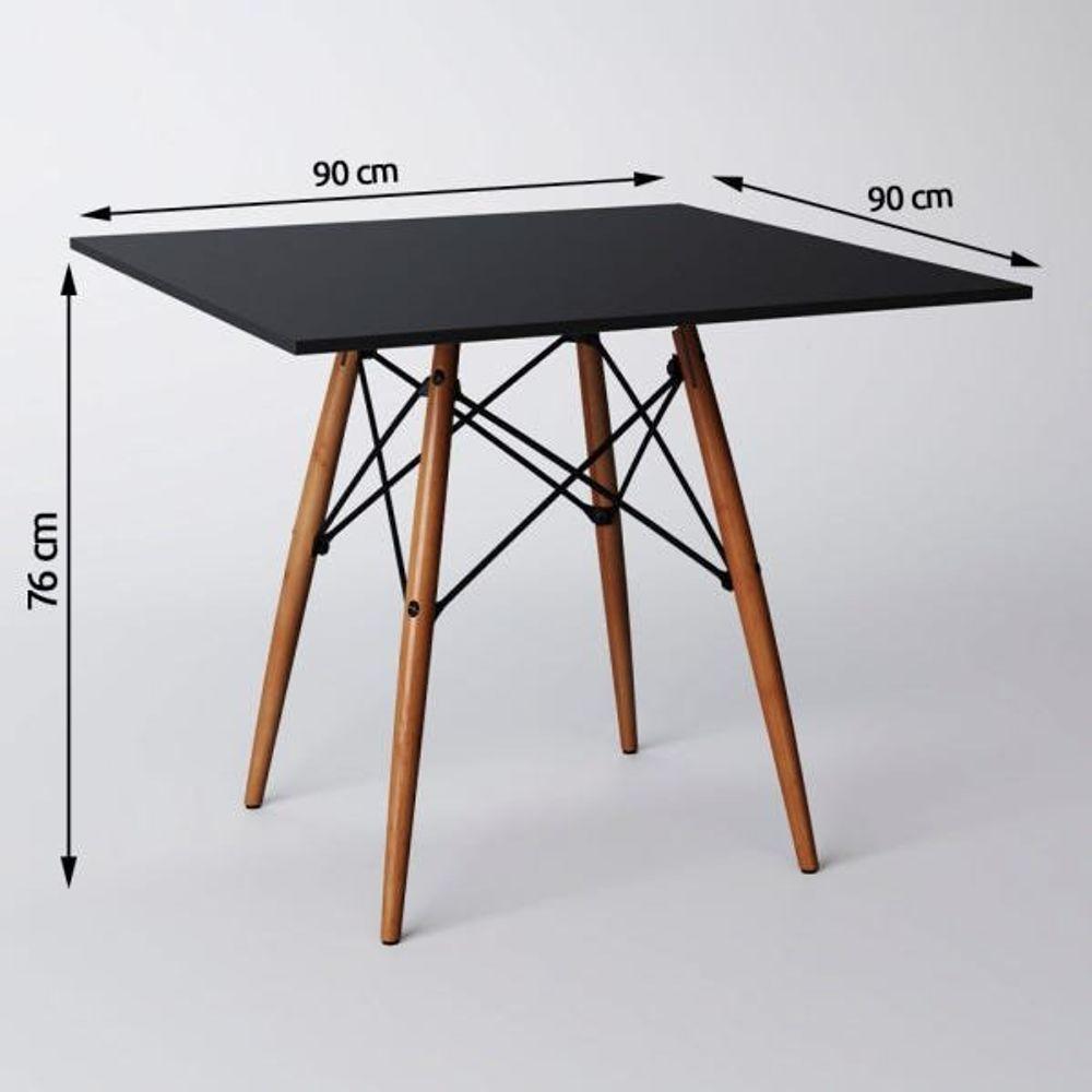 Conjunto De Mesa De Jantar Eames Eiffel Quadrada 90cm Tampo De Madeira Preto Com 4 Cadeiras Pretas - 3