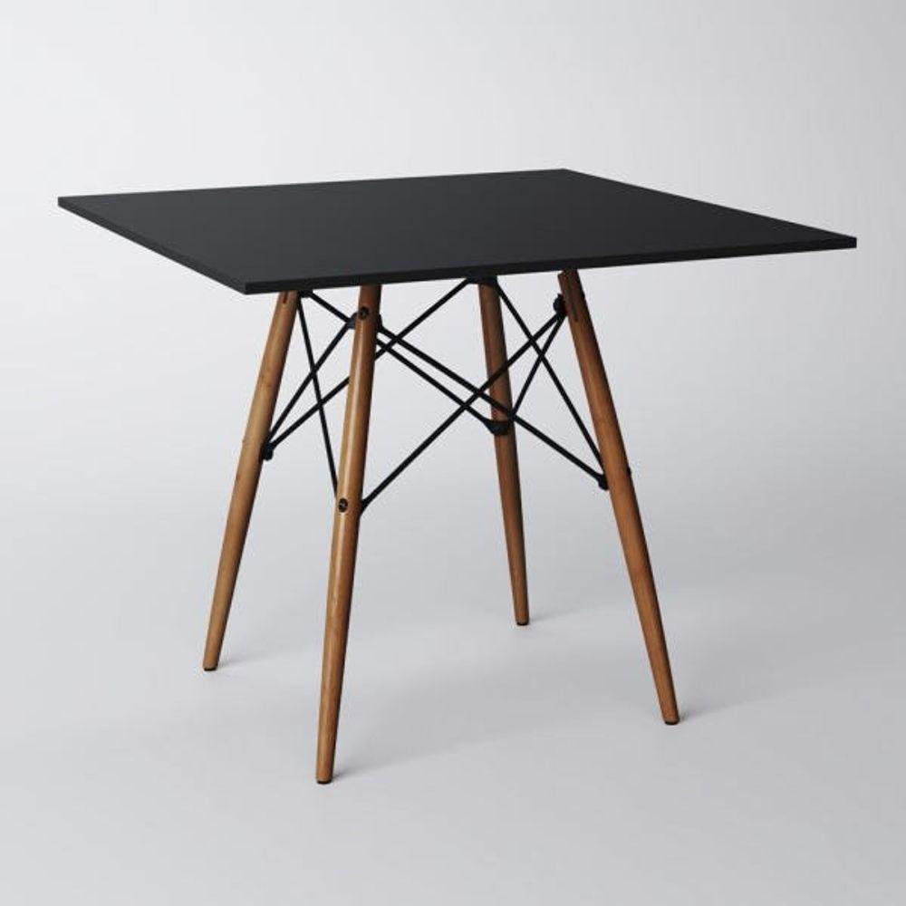 Conjunto De Mesa De Jantar Eames Eiffel Quadrada 90cm Tampo De Madeira Preto Com 4 Cadeiras Pretas - 5