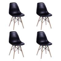 Conjunto De Mesa De Jantar Eames Eiffel Quadrada 90cm Tampo De Madeira Preto Com 4 Cadeiras Pretas - 2