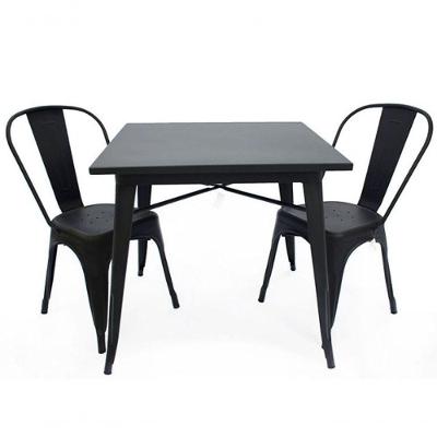 Conjunto Mesa Tolix 80 Cm + 2 Cadeiras Tolix - Preto