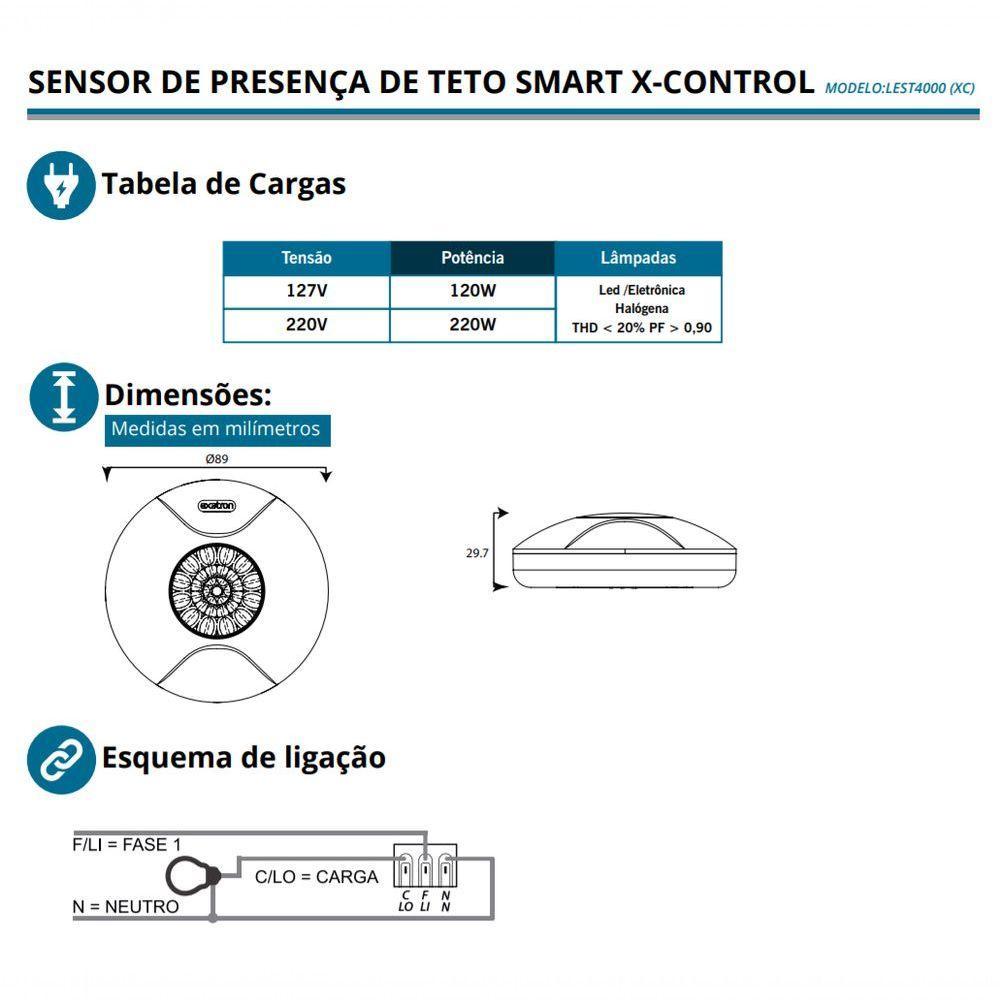 Sensor De Presença De Teto 360 Xcontrol Bivolt Lest4000(xc) Exatron - 5