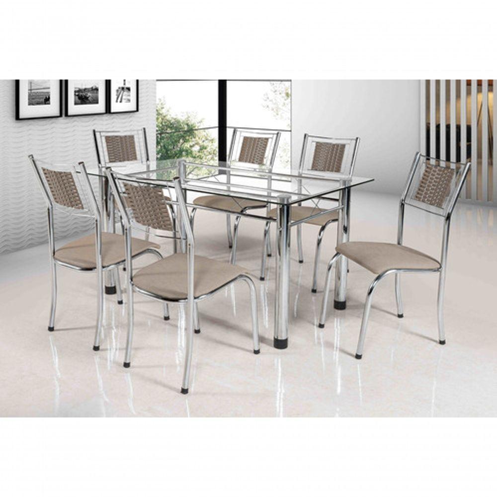 Kit 6 Cadeira Jantar Moderna Cromada Aço Junco Cozinha Sala - 2