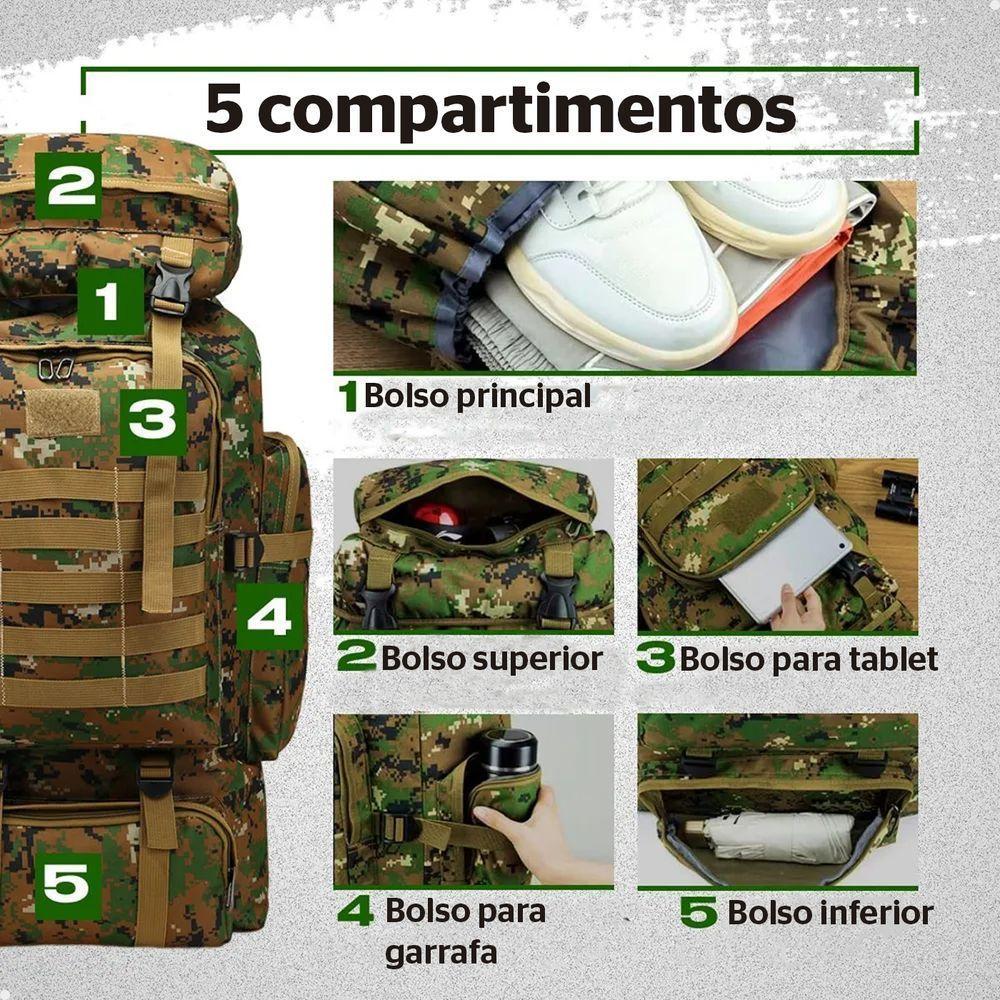 Mochila Tática Lorben Camuflada Militar Trilha Camping Trekking Aventura 80 Litros - 4